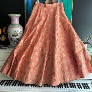 Boho Hippie Peach and Gold Indian Bolywood Women's A-Line Skirt M/L